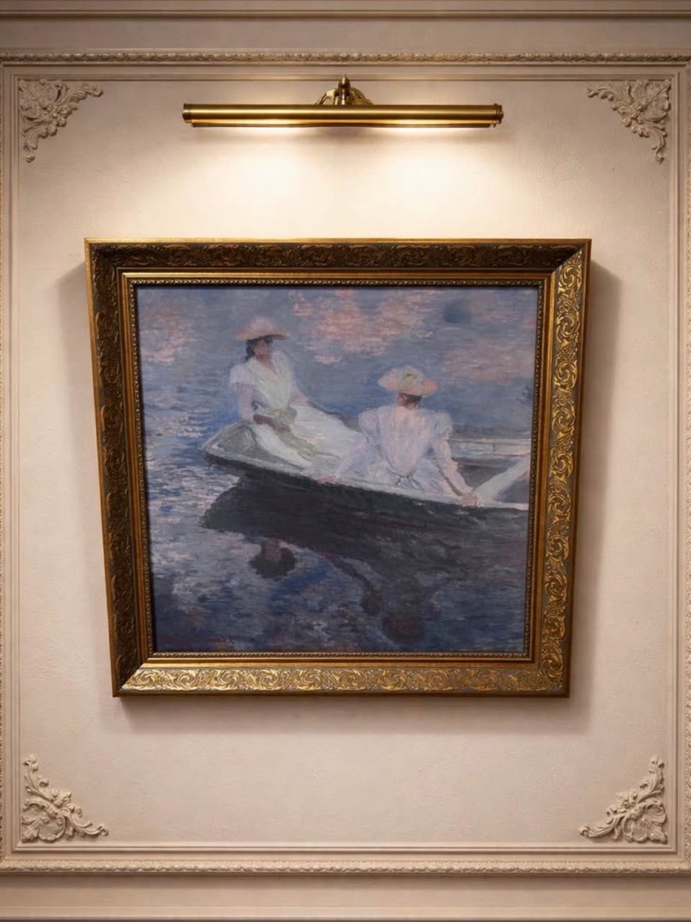 Claude Monet Impressionist masterpiece “ Young girls on a row boat” 15x15”